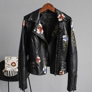 Floral Faux Leather Jacket